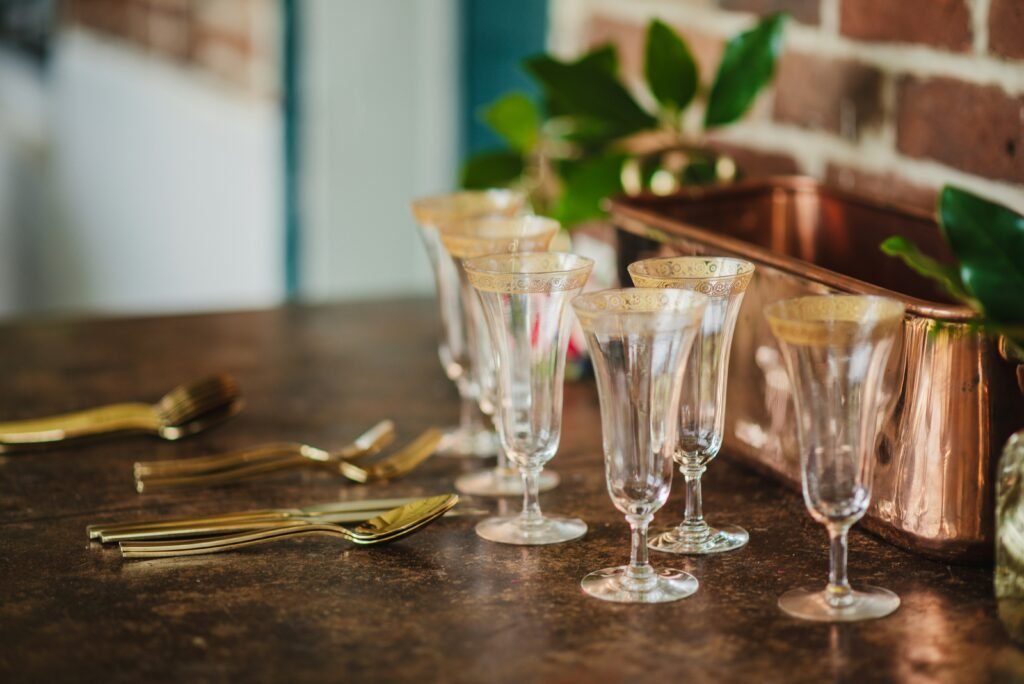 a group of empty glasses